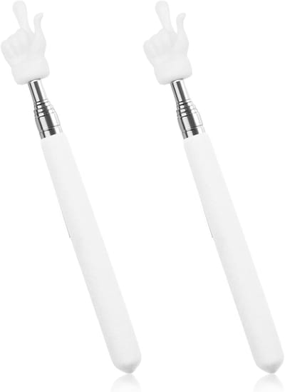 Aanwijsstok Uitschuifbaar - 2 Stuks - Pointer Finger - RVS - Uitschuifbare - Aanwijsstok Telescopisch - Presenter - Aanwijsstick Pen - Aanwijsstok Met Handje - Geschikt voor klaslokalen, vergaderruimtes, collegezalen - 17-55cm - Wit