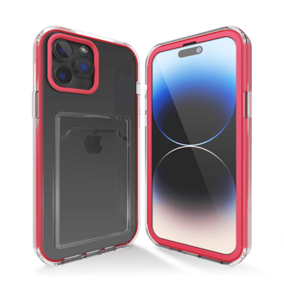 Transparant hoesje geschikt voor iPhone 13 Pro hoesje - Roze hoesje met pashouder hoesje bumper - Doorzichtig case hoesje met shockproof bumpers