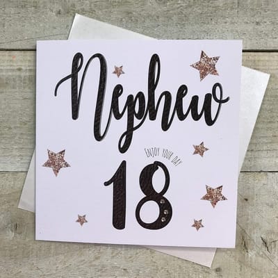 18e verjaardag neefje kaart - Hand afgewerkte kaart - Woorden door WITTE KATOEN KAARTEN MT21-18