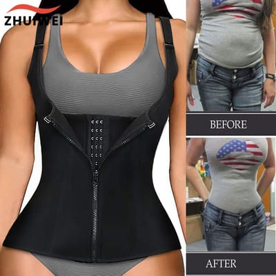 Corset amincissant pour femme Fermeture éclair Gilet Façonneur de corps Shapewear Ceinture amincissante Néoprène Débardeur Sauna Gaine de sport S gray
