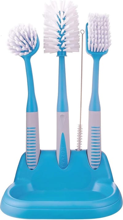 Set van 5 Afwasborstels met Handige Houder – Keuken Schrobborstels met Antislip Handgreep voor Gootstenen, Schalen, Bekers en Potten