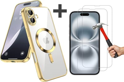 Hoesje met 2 Stuks Screenprotectors Geschikt voor iphone 16 Hoesje - Geschikt voor MagSafe - Arara siliconen Backcover - Goud