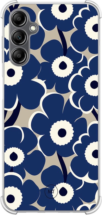 Hoesje (shockproof) geschikt voor Samsung Galaxy A14 5G - Abstract bloom - Extra sterke case - TPU/polycarbonaat - Bloemen - Blauw, Transparant
