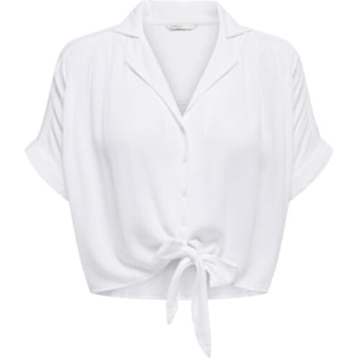 Only witte dames blouse   Revers kraag   Regular fit   Structuur patroon   Knoopsluiting   Duurzaam   Korte mouw Wit M