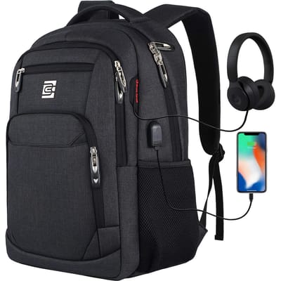 HAUSS SPOLE Rugzak met USB Oplaadpoort - 20 inch Met Anti -Luxe Laptop Rugtas - Diefstalvak - Grote Capaciteit En Comfortabel Draagcomfort - Voor Werk, School En Reizen - Waterafstotend - Lichtgewicht - Casual Travel - Oxford Stof - Zwart