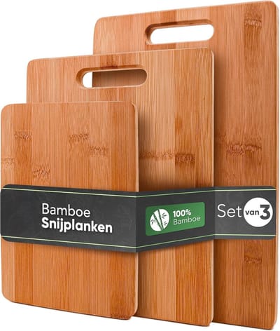 Famanu - Set van 3 Houten Snijplanken – Bamboe – Antibacterieel – 33/28/15 cm