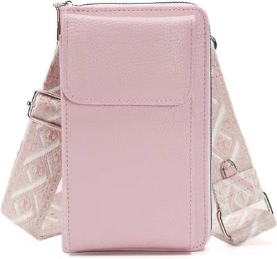 Rico Vitello Telefoontasje Dames Crosbody/Universeel Schouder telefoontasje/ Dames schouder tas/Ruimte voor credit card, bankpasje,kleingeld,papiergeld/ van hoge kwaliteit/ tas voor paspoort en voor op reis en vakantie kleur Lichtroze