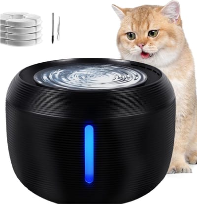 Zyrex® Drinkfontein Kat - Drinkfontein Kat Happy Things - Drinkfontein Kat Draadloos - Drinkfontein Kat Keramiek - Drinkfontein Kat Zonder Filter - Zwart - 21cm x 21cm x 15cm