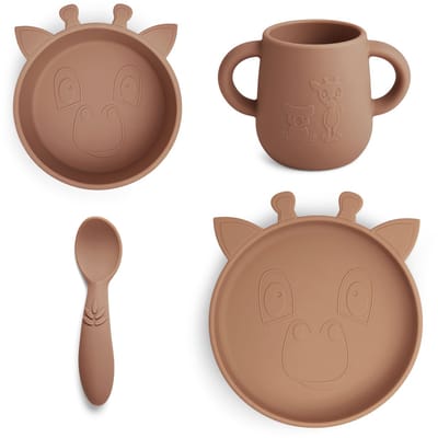 Siliconen eetsetje 4-delig Lykke giraf - Chocolate Malt
