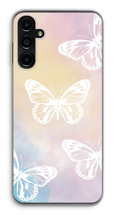 Case Company® - Hoesje geschikt voor Samsung Galaxy A14 hoesje - White butterfly - Soft Cover Telefoonhoesje - Bescherming aan alle Kanten en Schermrand