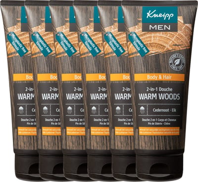 Kneipp Men - 2-in-1 Douchegel Shampoo - Warm Woods - Grootverpakking - Voordeelverpakking - 6 x 200 ml