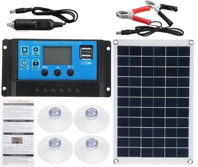 Compleet 20W Zonnepanelen Set - Monokristallijn Zonnepaneel - 12V - Geschikt voor Auto's, Schepen, Motorfietsen en Campers