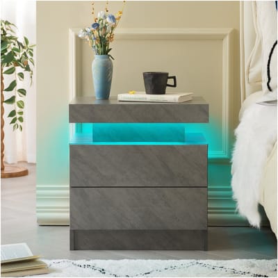REDOM Nachtkastje van MDF-hout, donkergrijs, met verstelbare LED-verlichting en 2 laden, modern ontwerp