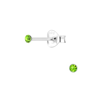 Joy|S - Zilveren mini rond oorbellen voor kinderen - 2 mm - kristal groen