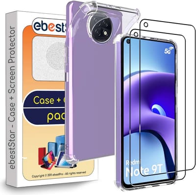 ebestStar - Hoes geschikt voor Xiaomi Redmi Note 9T 5G, Silicone Slim Cover Case, Versterkte Hoeken en Randen hoesje, Transparant + Gehard Glas x2