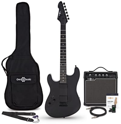LA Select Modern Elektrische Gitaar (LH), Blackout, 15W Versterker & Accessoireset