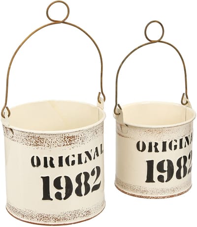 Decoratieve emmer met handvat “Original 1982” Crème Ø12/10cm 2x2-delig
