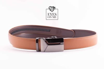 Camel lederen riem zonder gaatjes met automatische gesp voor heren ( Model 37 )