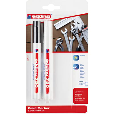 edding 750/2 lakmarker - 2 stuks - zwart, wit -2-4mm ronde punt - verfstift voor markeren en labelen van metaal, glass, steen of plastic - permanent, veegvast en watervast