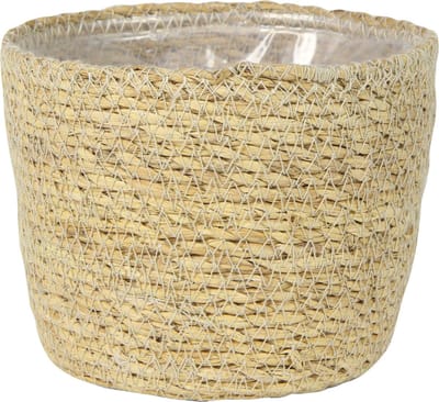 Ter Steege Plantenmand - zeegras - rotan - beige - 15 x 12 cm - plastic binnenkant