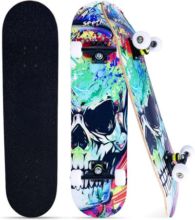 Compleet Skateboard voor Beginners, Kinderen en Volwassenen, 7-laags Houten Deck