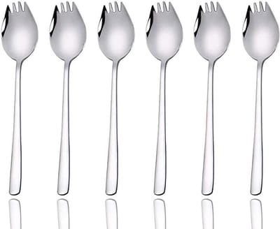 Multifunctionele Spork Set van 6 Stuks in RVS, Ideaal voor Salades, Soepen en Kamperen, Perfect voor Thuis en Reizen