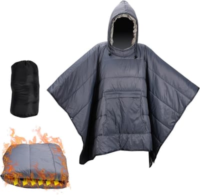 Hooded Poncho Dekentje met Zak voor Volwassenen - Waterafstotend, Winddicht en Thermisch voor Kamperen, Vissen en Wandelen in de Winter