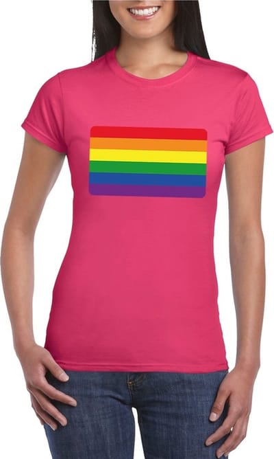 Gay pride t-shirt met Regenboog vlag roze dames S