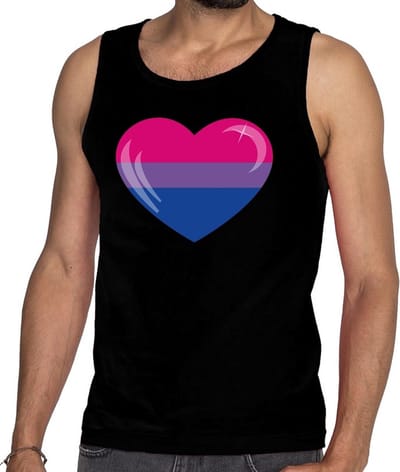 Gaypride biseksueel hart tanktop/mouwloos shirt - zwart singlet bi hart voor heren - LHBT kleding S