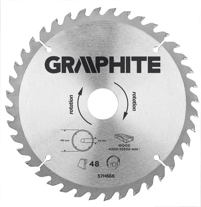 "Graphite 57H670 Cirkelzaagblad 190mm, Asgat 30mm, Tanden 40, Dikte 3,2, Vulringen 16/20/25, TCT"