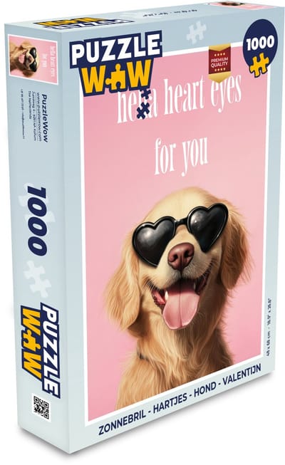 Puzzel Zonnebril - Hartjes - Hond - Valentijn - Legpuzzel - Puzzel 1000 stukjes volwassenen