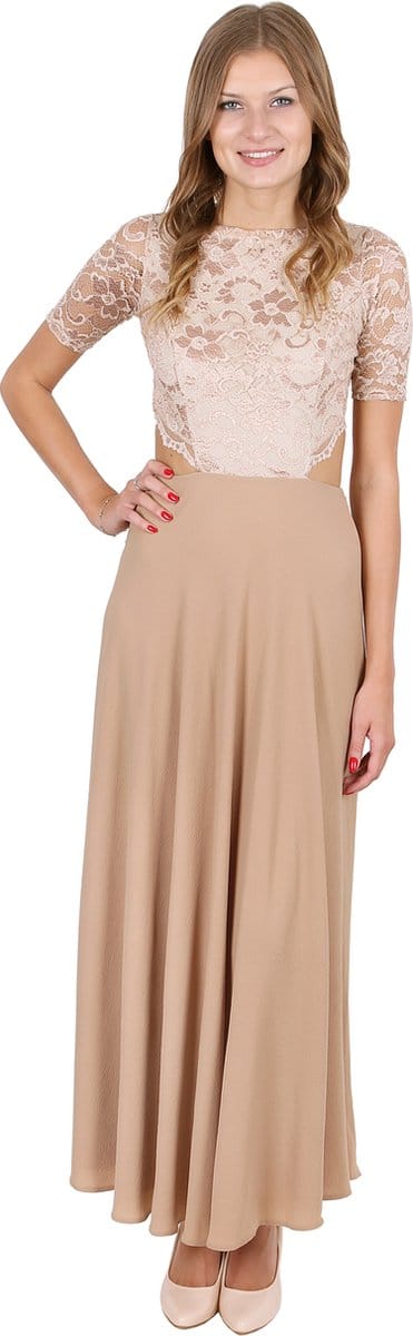 Elegante maxi-jurk, donkerbeige