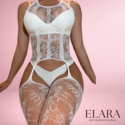 Elara - Miraluna - Bodystocking Erotische Lingerie met Open Kruis - Catsuit - S t/m XL - Sexy Dames Lingerie - Wit