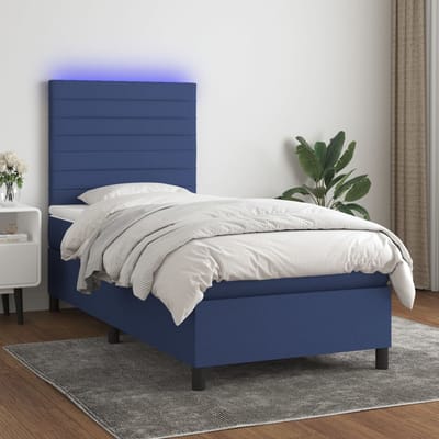 vidaXL - Boxspring - met - matras - en - LED - stof - blauw - 90x190 - cm