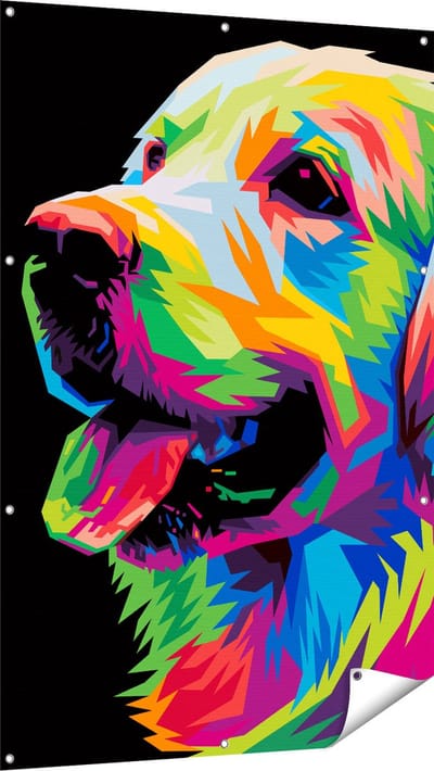 Gards Tuinposter Kleurrijke Hond - Abstract - 100x150 cm - Tuindoek - Tuindecoratie - Wanddecoratie buiten - Tuinschilderij