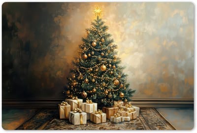 Placemats 45x30 cm - Placemat kunststof - 1 stuk - Kerstboom - Cadeaus - Goud - Borden onderleggers - Decoratie voor op tafel - Keuken tafeldecoratie accessoires - Vinyl onderlegger - Tafelversiering
