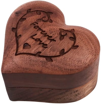 Dailygoods- Ringendoos Hartvormig - Houten Sieradenorganizer - Verlovingsringdoos - Trouwringhouder - Milieuvriendelijk - Fluwelen Binnenkant - Sieradendoos