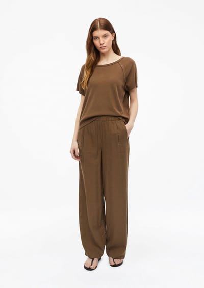 Vloeiende linnenmix broek met plooien en hoge taille dames s.Oliver