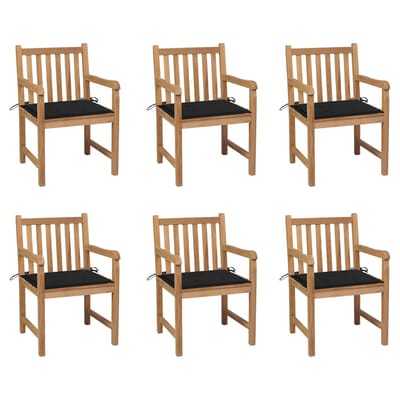 vidaXL - Tuinstoelen - 6 - st - met - zwarte - kussens - massief - teakhout