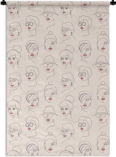 Wandkleed - Wanddoek - Vrouw - Line Art - Patronen - Pastel - 120x180 cm - Wandtapijt