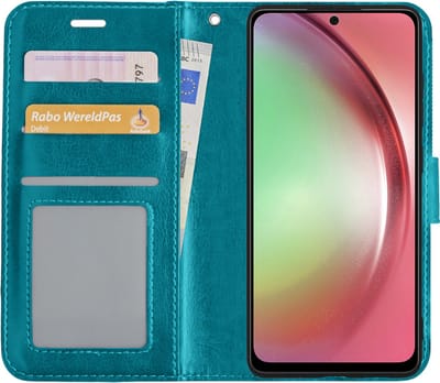 Hoesje - Met Pasjeshouder - Geschikt voor Samsung Galaxy A54 - Luxe Bookcase Portemonee - Flip Case - Kunstleer Book Case - Flipcase - Book Cover - Walletcase - Portemonneehoes - Turquoise