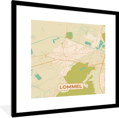Fotolijst incl. Poster - Plattegrond - Stadskaart - Vintage - Lommel - Kaart - 40x40 cm - Posterlijst