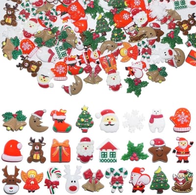 100 Miniatuur Kerst Resin Hangertjes met Platte Achterkant - Decoraties voor DIY, Kerstboom, Sneeuwman en Ornamenten