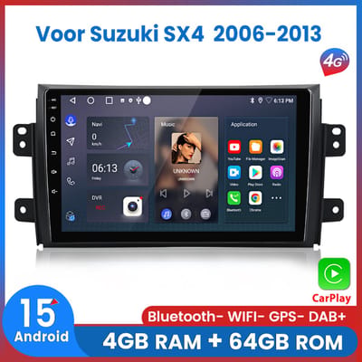 Awesafe 8-Core 4+64GB Autoradio - Geschikt Voor Suzuki SX4 2006 t/m 2013 - Draadloze Carplay Android Auto - Touchscreen - GPS Navigatie 4G WiFi - Bluetooth Radio - Ondersteuning voor 4G SIM - 2006 2007 2008 2009 2010 2011 2012 2013