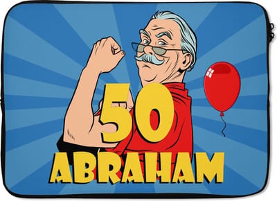 Laptophoes 13 inch - Man - Verjaardag - 50 jaar Abraham - Laptop sleeve - Binnenmaat 32x22,5 cm - Zwarte achterkant
