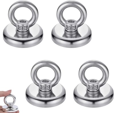 Magneethaken, 4 stuks Neodymium magneten, 32 mm Neodymium ogenmagneet, ogen Magnetische haken, magneet met haak, voor koelkasten, keukens, garage, camping