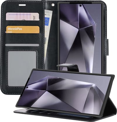 Hoesje - Geschikt voor Samsung Galaxy S24 Ultra - Luxe Bookcase - Walletcase Hoes - Portemonnee - Cover - Telefoonhoes - Zwart