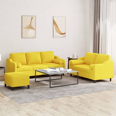 vidaXL - 3-delige - Loungeset - met - kussens - stof - lichtgeel