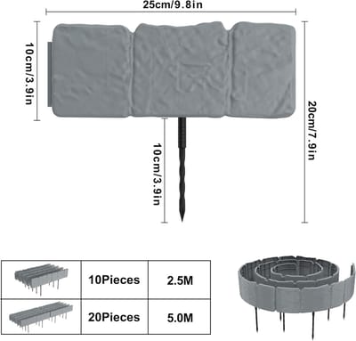 Gazonrand Kunststof - Tuinrand Borderrand - Tuin Afscheiden - Steenlook Design - 10 Meter 40 Stuks - Grijs