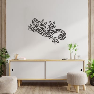 Wanddecoratie Salamander - Muurdecoratie Gecko - Muurdecoratie Hout - Wanddecoratie Hout - Muurdecoratie Woonkamer - Wanddecoratie Woonkamer - Wanddecoratie Industrieel - Wanddecoratie Dieren - Home Decor - Wall Line Art - 87 x 59 cm